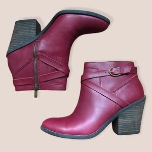 Lucky Brand Maroon Leather Buckle Bootie Size 9.5